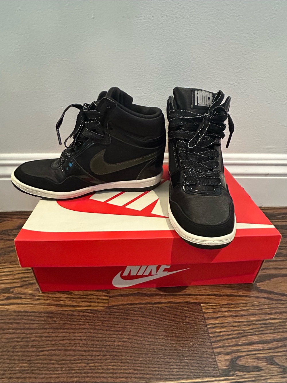 Nike Black High-Top Wedge Sneakers with White Midsole